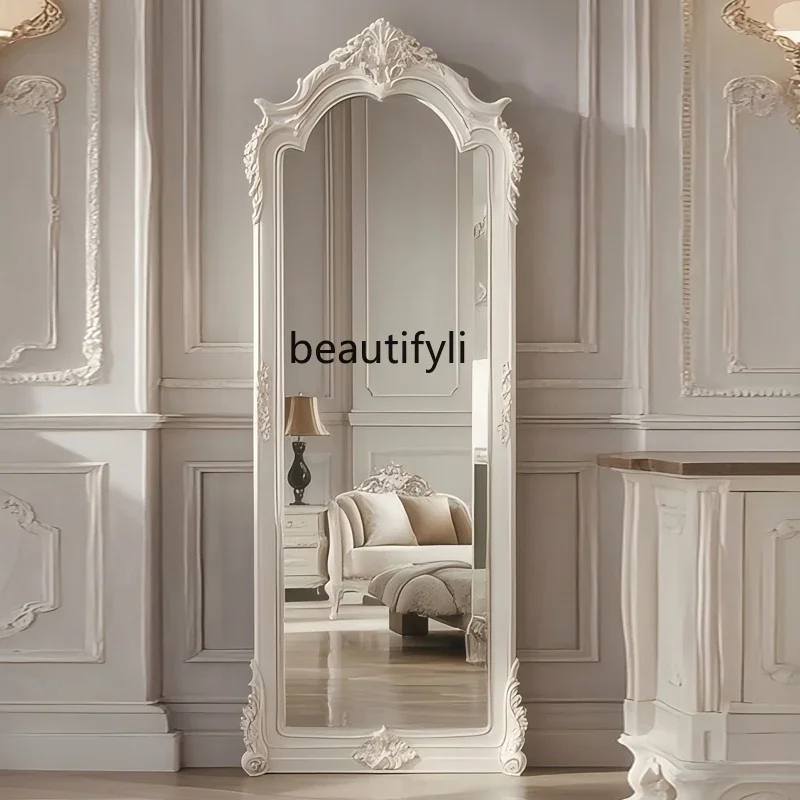 s51 European-style full-length mirror, luxury carved home floor mirror, bedroom cloakroom, living room decorative full-length mi