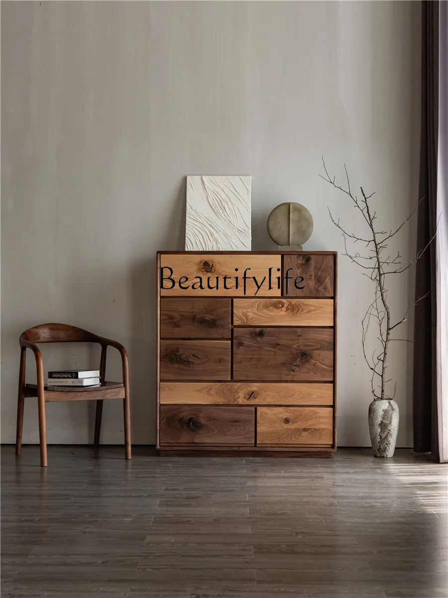 Nordic Style Multi-Drawer Cabinet Hallway North America Black Walnut Simple Solid Wood Wall Locker