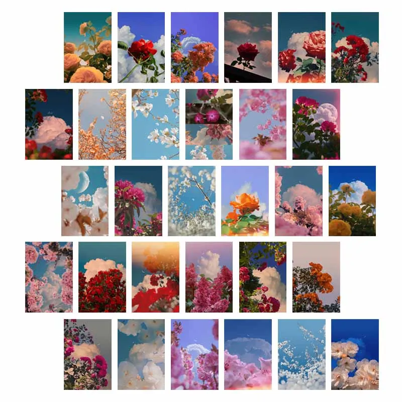 10/30pcs Flowers Sky Wall Collage Kit Prints Colorful Nature Landscape Posters Art Painting Home Decor Mural Bedroom Bar Dorm