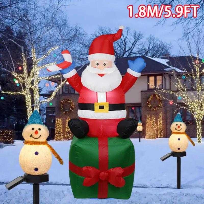 Christmas Decoration Glowing Doll Santa Claus Waving Hand 1.8m Inflate Model Cartoon Giant LED Lamp Party Gifts Outdoor Lawn