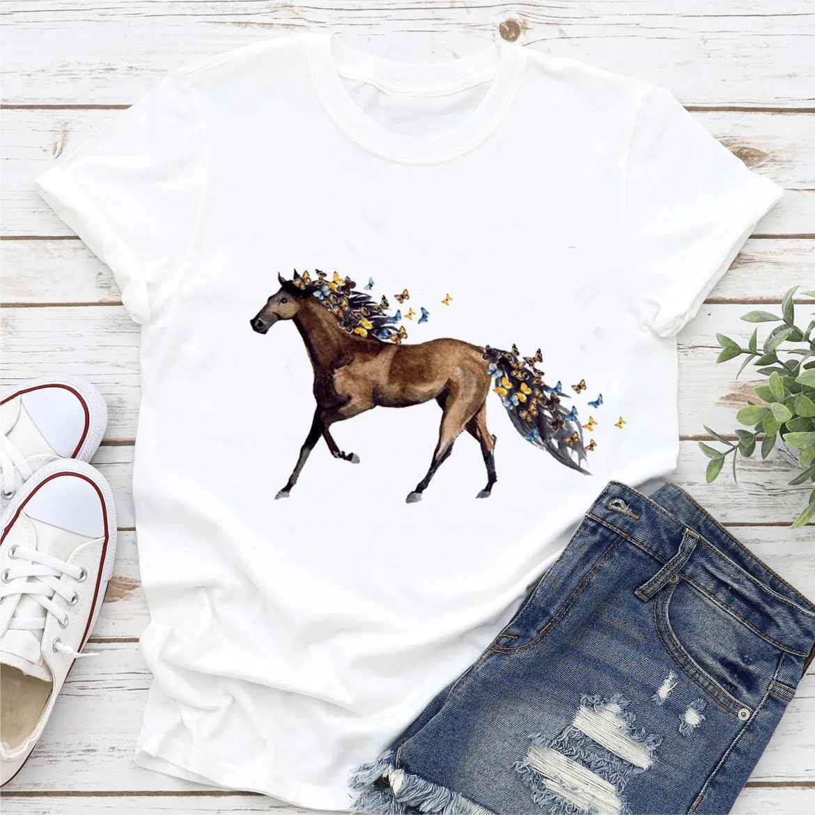 Clothing 90's Style Funny Cartoon Horse Print Summer Short-sleeved Women's Casual Women's Fashion Pattern T-shirt Women's T-shir