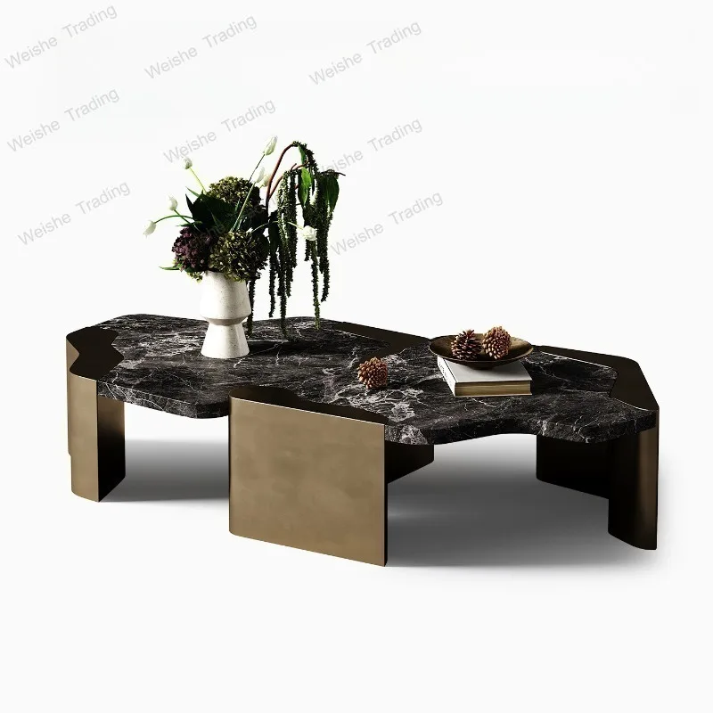 

Medieval luxury stone coffee table, living room coffee table combination, special-shaped retro coffee table