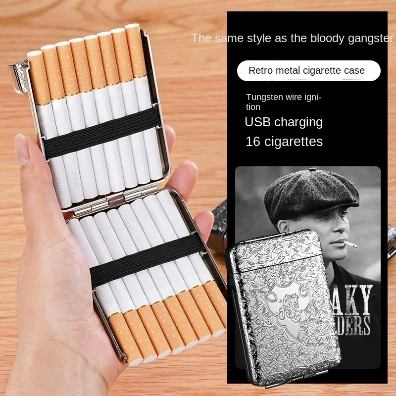 Rechargeable Metal Cigarette Case, Three-Open Cigarette Case, London Peaky Blinders, Sherby\'s Same, Retro