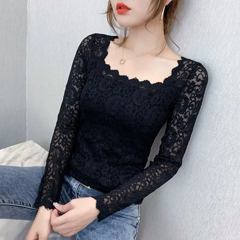 Blouse Women Shirt Lace Long-Sleeved Top for Women Women\'s Clothing Hollow T-shirt Women Blusas Mujer De Moda