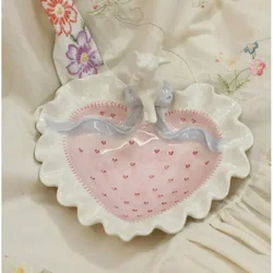 Ins 높은 외관 가치 식품 플레이트, 빈티지 엔젤 케이크 플레이트, 러브 레이스 디저트 플레이트, 글레이즈 아래 세라믹 물컵 주전자