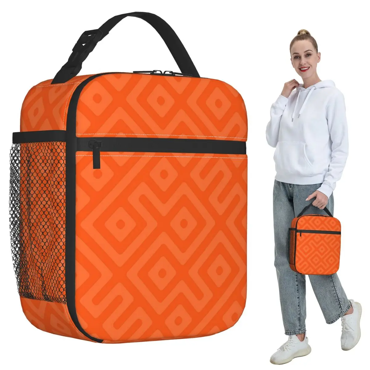 Beautiful Orange Middle-Eastern Endless Oriental Insulated Lunch Bag Kids School Cooler Thermal Food Box Tote Leakproof Lunch