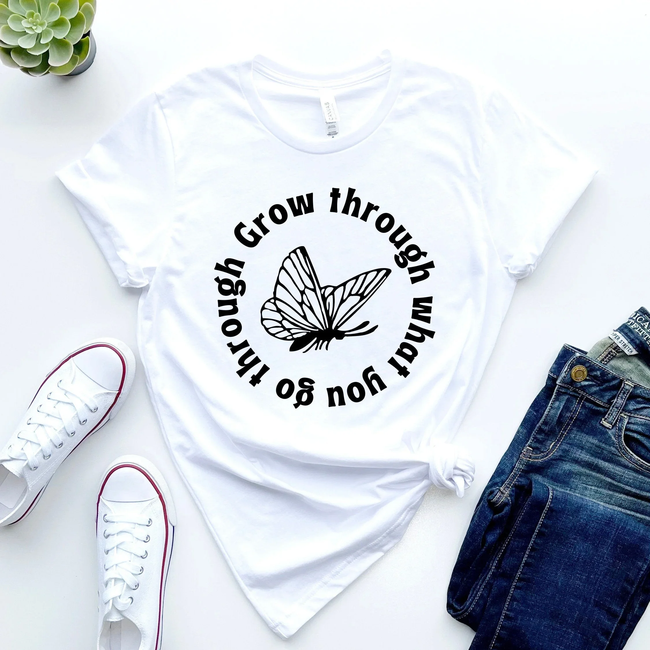 Women T Shirt Grow Positive Thoughts Print Harajuku Top Casual Ladies Basic O-collar Girl Clothing Short Sleeved Women T-shirt