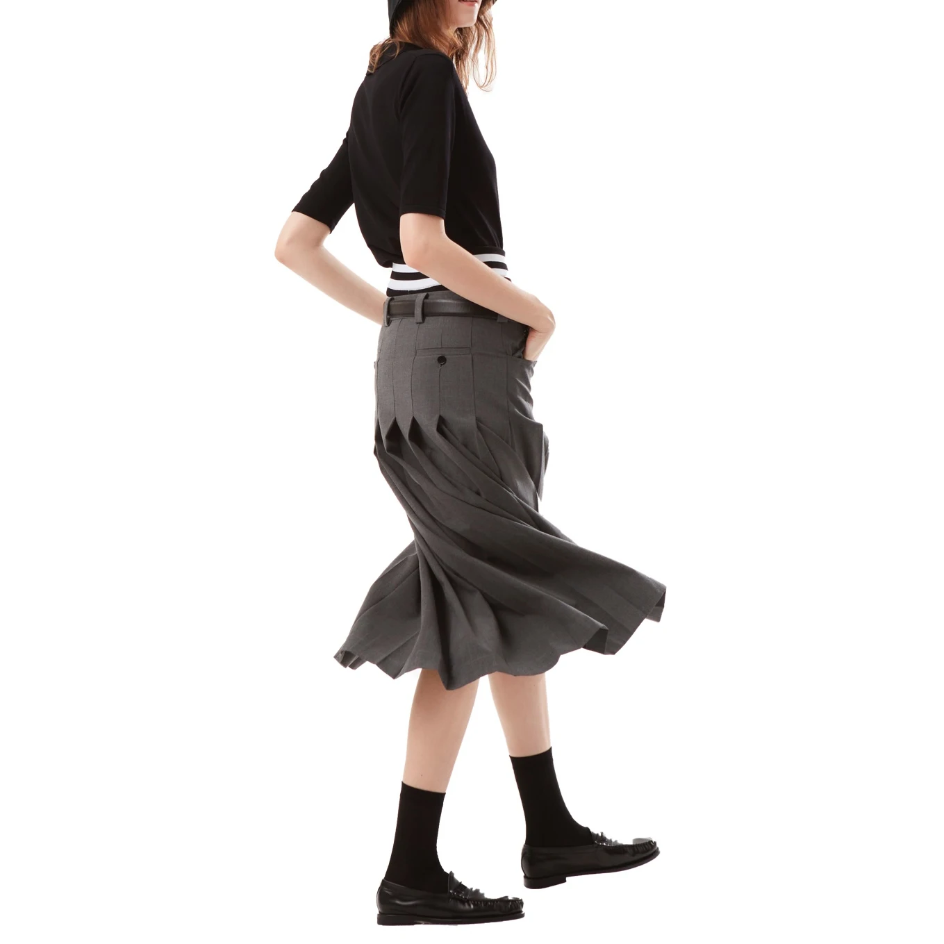 Grey insert pockets pleated skirts 2023 summer new Y2K three-dimensional sense of suit Women's skirt hundred with slim A skirt