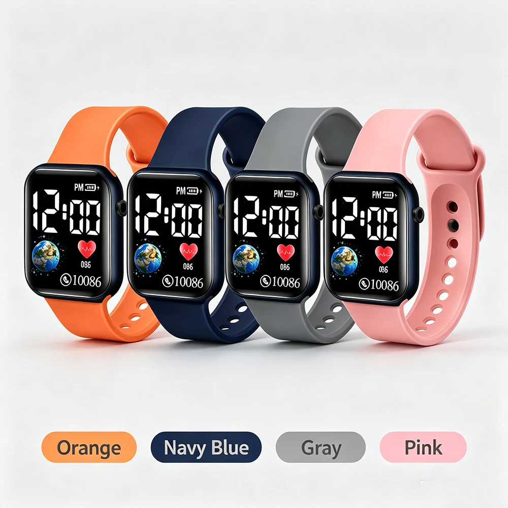 Square LED Digital Watches for Children Students Soft Silicone Band Large Display Kids Sports Watch Teen Boys Girls Gift