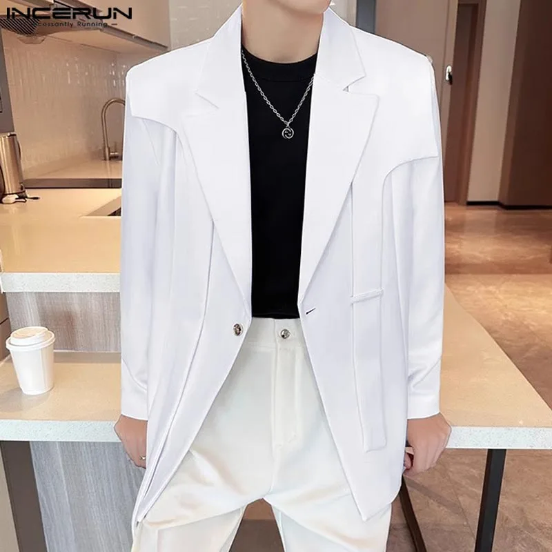 INCERUN Tops 2025 Korean Style Fashion Men Piece Design Suit Coat Casual Streetwear Male Solid Simple Long Sleeved Blazers S-5XL