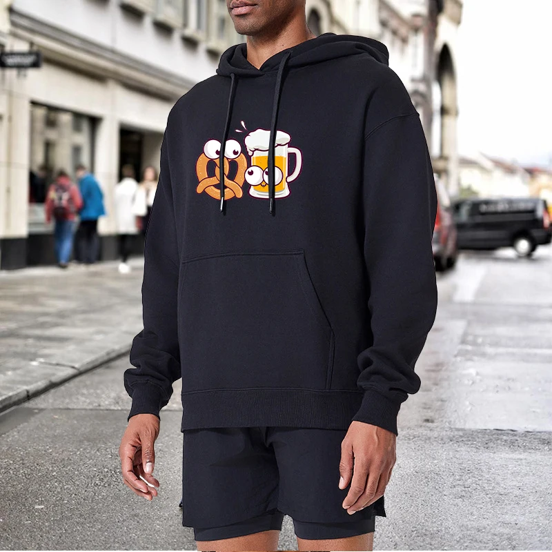 

Cartoon Doughnut Beer Printed Men Hoody Hoodie Spring Autumn Man Fleece Sweatshirts Male Outdoor Sport Pullover Clothes