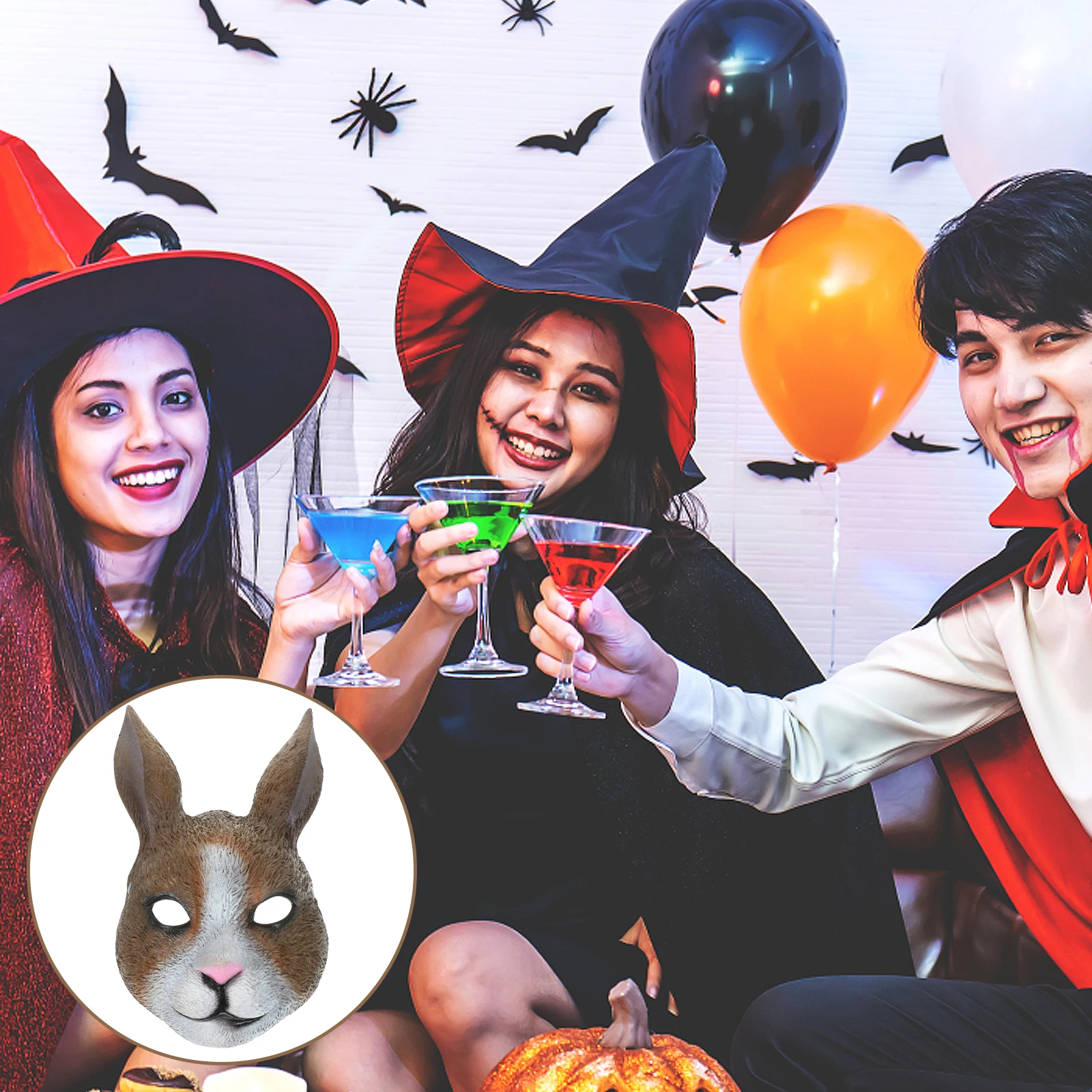 Maschera di coniglio Maschere di Halloween divertenti marrone chiaro per adulti Costume cosplay Copertura per il viso traspirante Accessori per feste