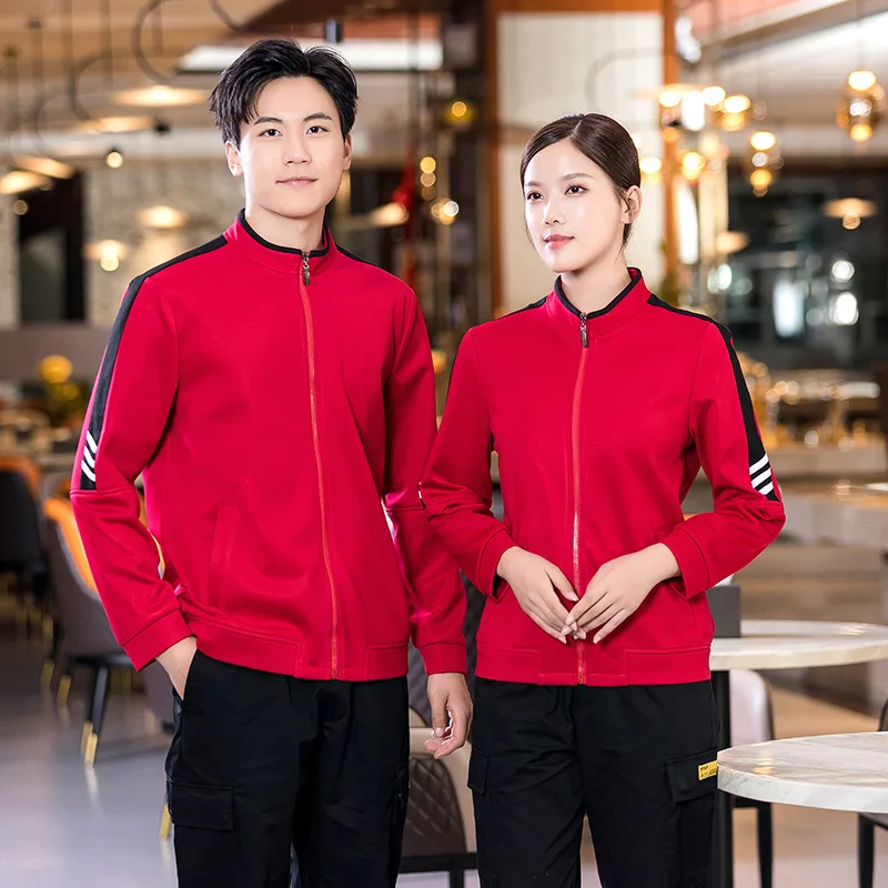 Winter Restuarnt Waiter Uniform Man Hotel Leisure Food Service Waitress Jacket  Hot Pot Workwear Cafe Shop Staff Sweatshirt