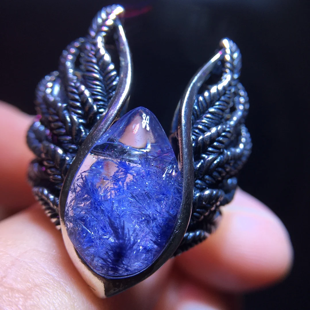 

Natural Blue Rutilated Dumortierite Quartz Adjustable Ring 14.2/9.4mm Dumortierite Woman Men Ring Jewelry AAAAAAA