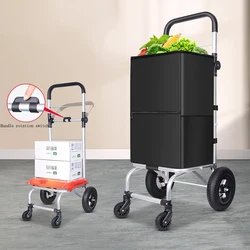 Home Portable Shopping Cart Universal Wheel Trailer Handcart with Oxford Cloth Storage Bag Multi-function Dual Purpose Cart