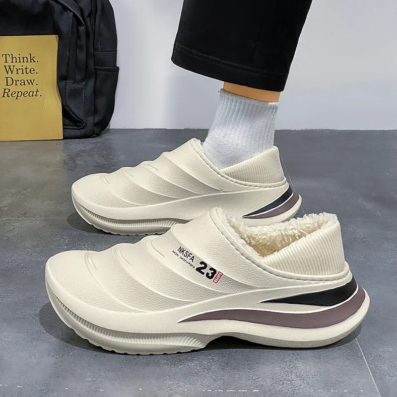 Men's Large Size Cotton-Lined Winter Slippers for Home Use Thick-Soled Comfortable Slippers with Added Cotton for Warmth