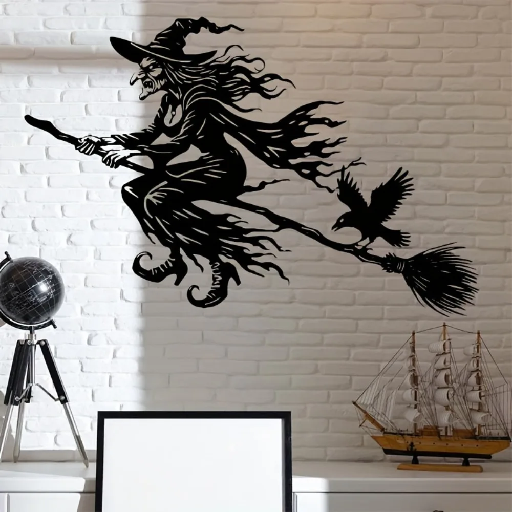 CIFBUY Witch Flying On Broom Metal Wall Art, Rustproof Spooky Iron Hanging Plaque, Indoor‑Outdoor Home Wall Decor