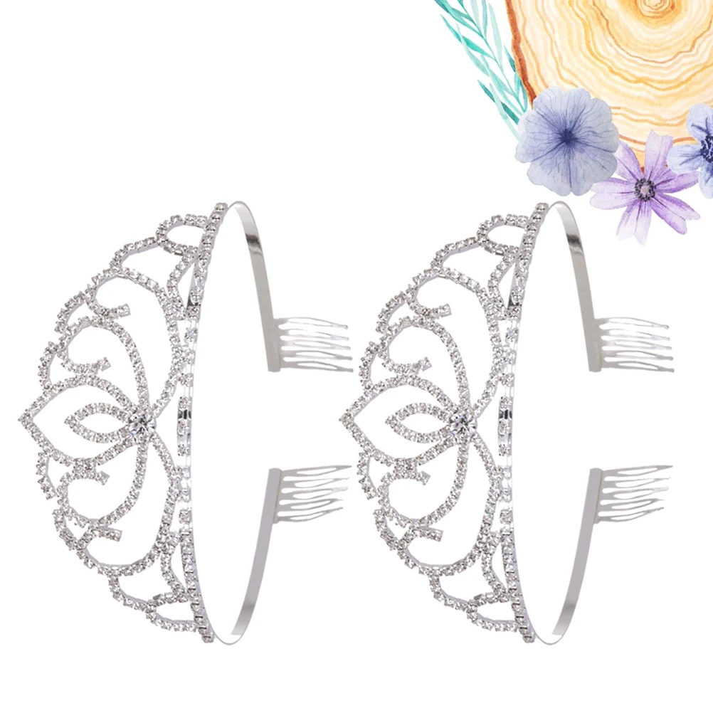 

2 Pcs Rhinestone Crown Headband for Kids Crowns Princess Queen Coronation Wedding Headbands Guest Bridal Tiara Girl