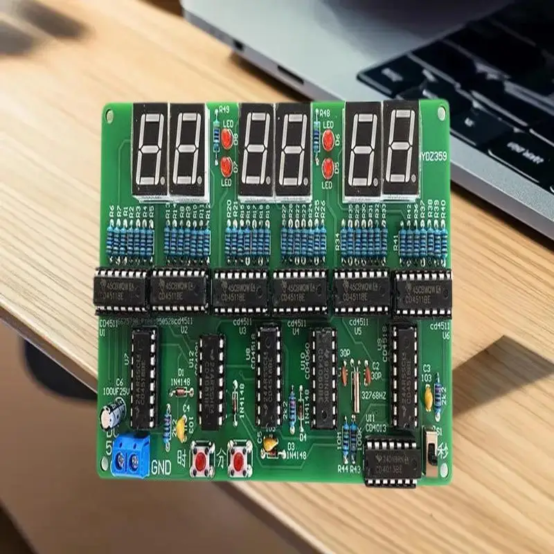 مجموعة ممارسة لحام الساعة المنبه DIY مكونة من 6 أرقام مجموعة ساعات ذاتية الصنع وقت العرض التلقائي للطلاب والمفصليين