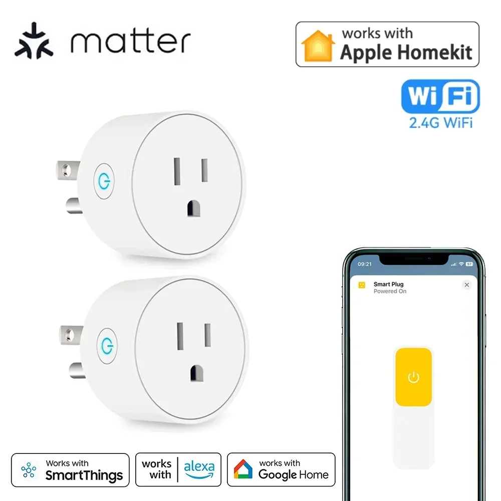 Matter Smart Plug US Mini WiFi Smart Socket 10A Home Appliance Outlet APP Remote Control Works with Alexa Google Home HomeKit