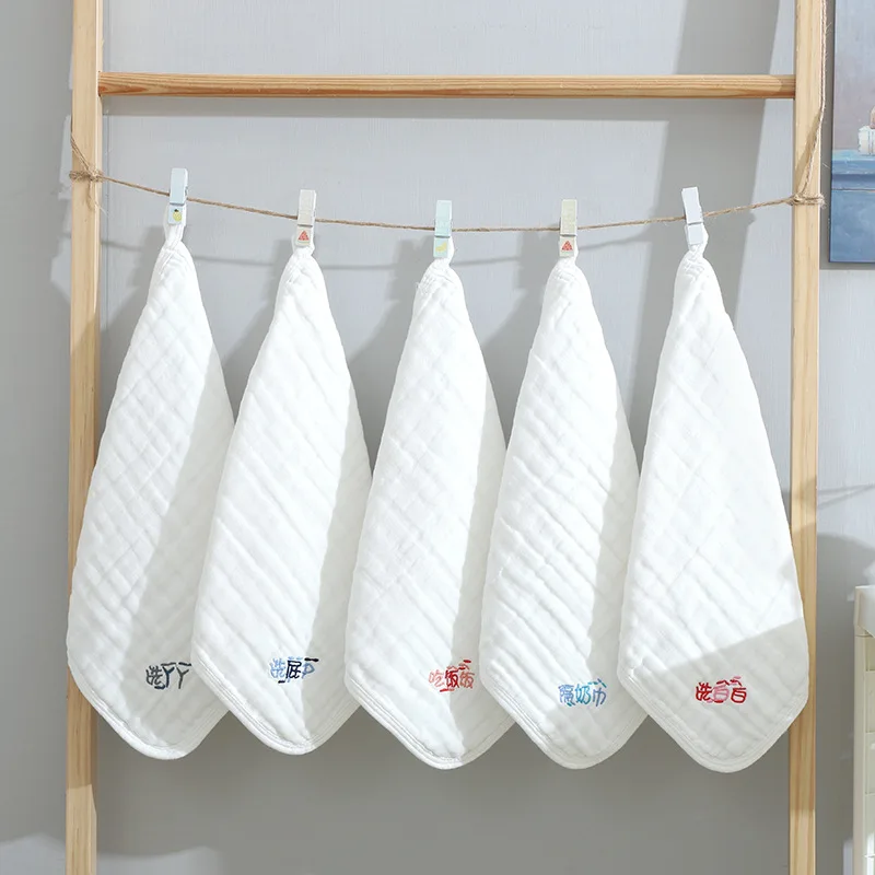 Five embroidered cotton six-layer gauze small square towel baby baby saliva towel soft skin towel stretch size 30*30cm