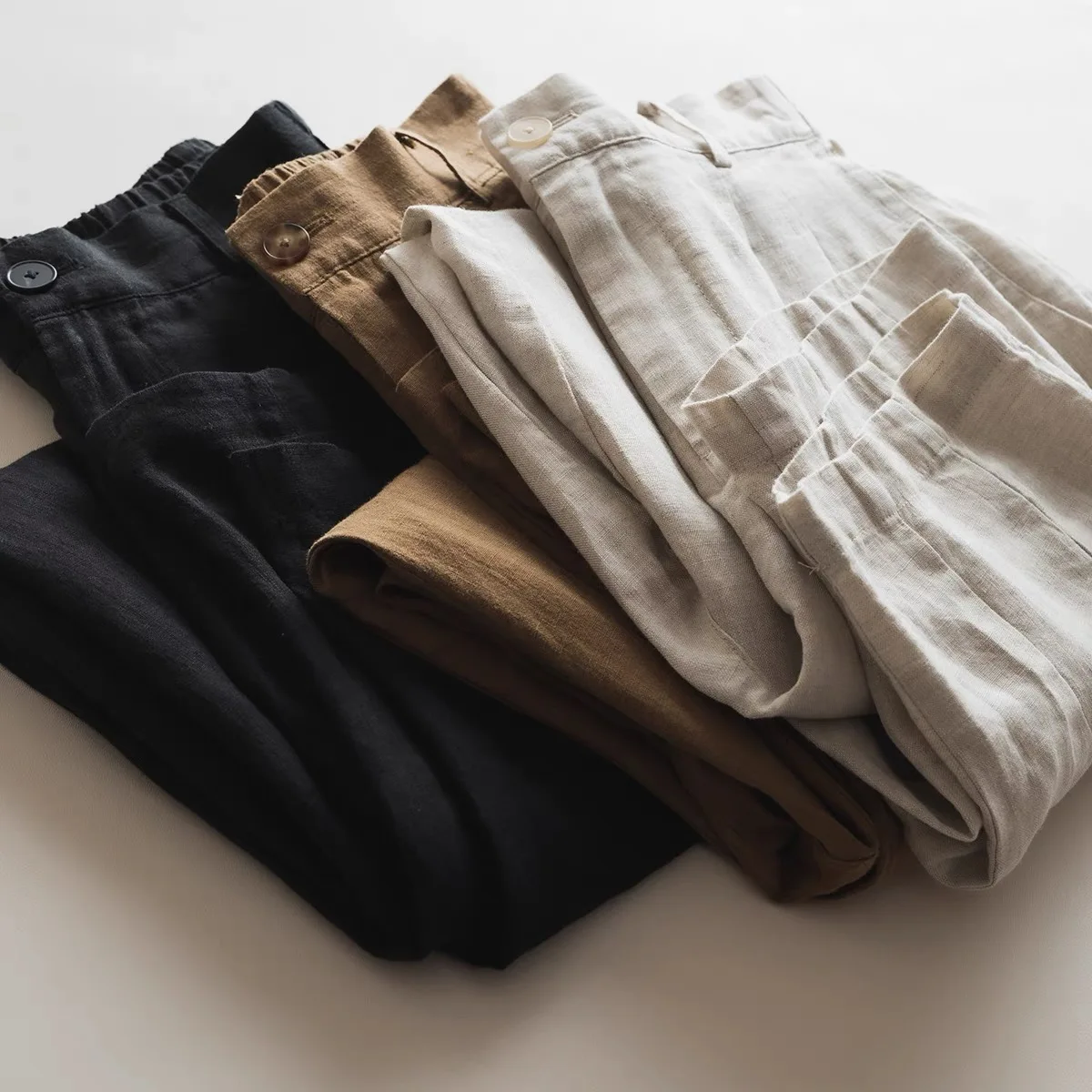 Pantalon à jambes larges en coton et lin pour femmes, taille élastique, ample, amincissant, décontracté, taille haute, Long