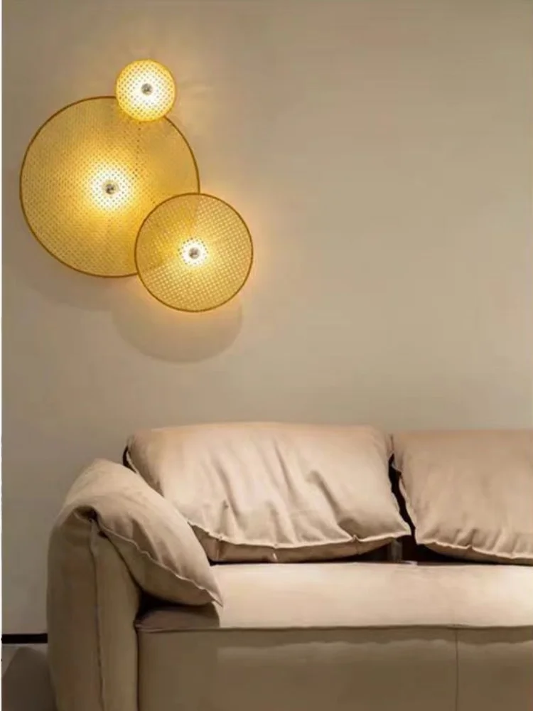 Corridor Woven Rattan Wall Lamp Wabi Sabi Imitation Rattan Wall Sconce for Living Room Bedroom Apartment Retro Art Decor E27