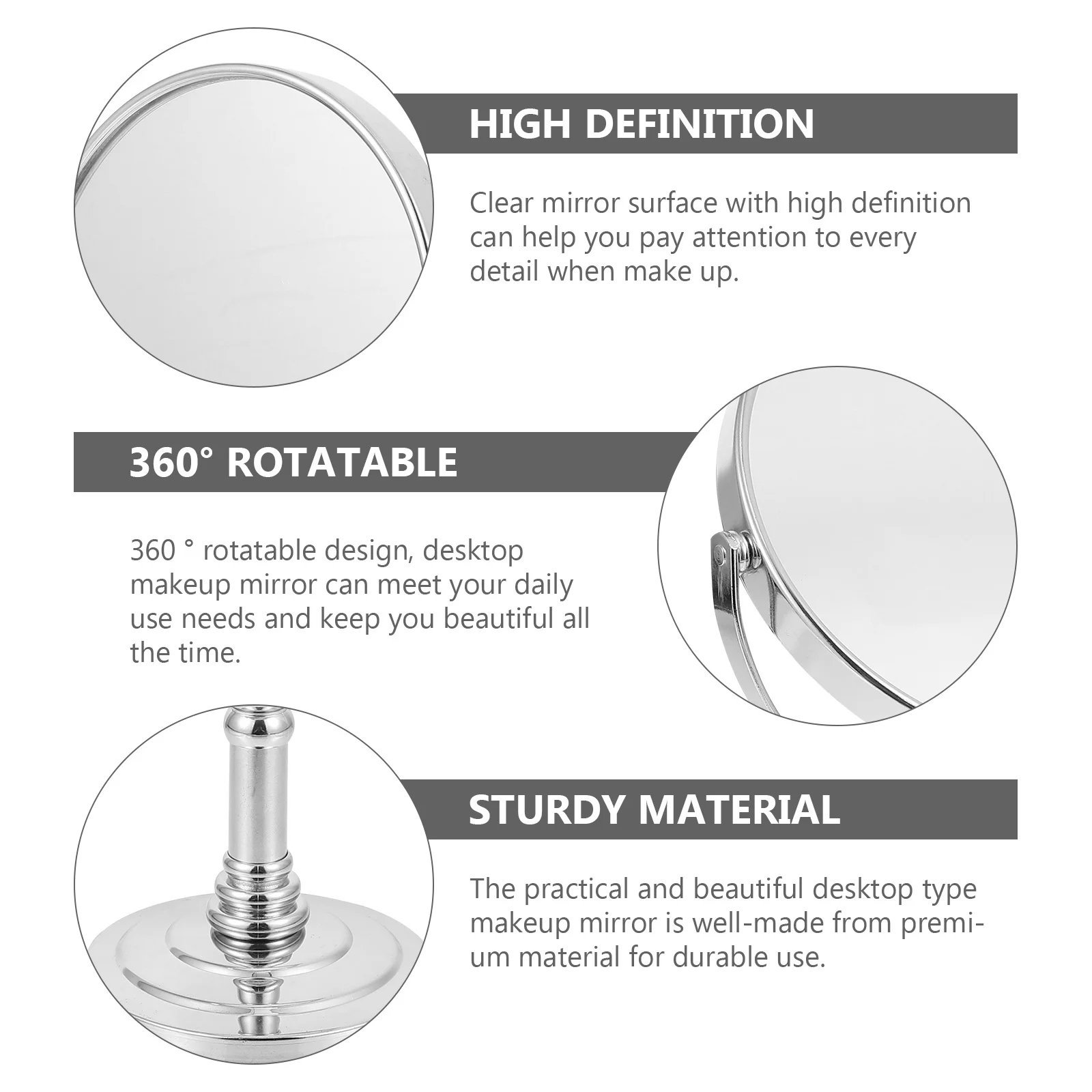 1 قطعة مرآة ماكياج سطح المكتب عمودي دوار معدني مزدوج الوجهين مرآة سطح أملس غرامة صنعة هدية للنساء #4
