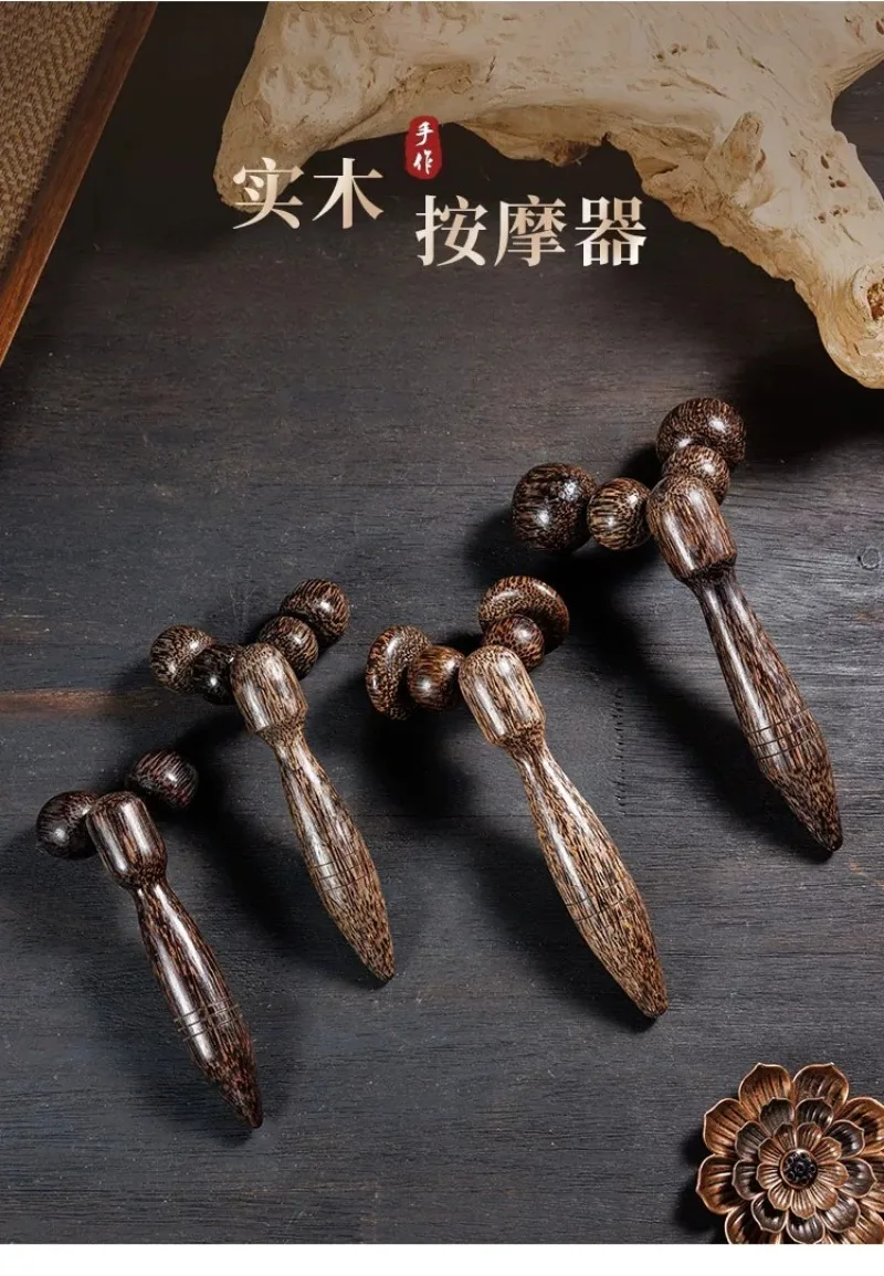 Natural Teak Body Relaxation Instrument Handheld Wood Tapping Gear With Movable Massage Balls