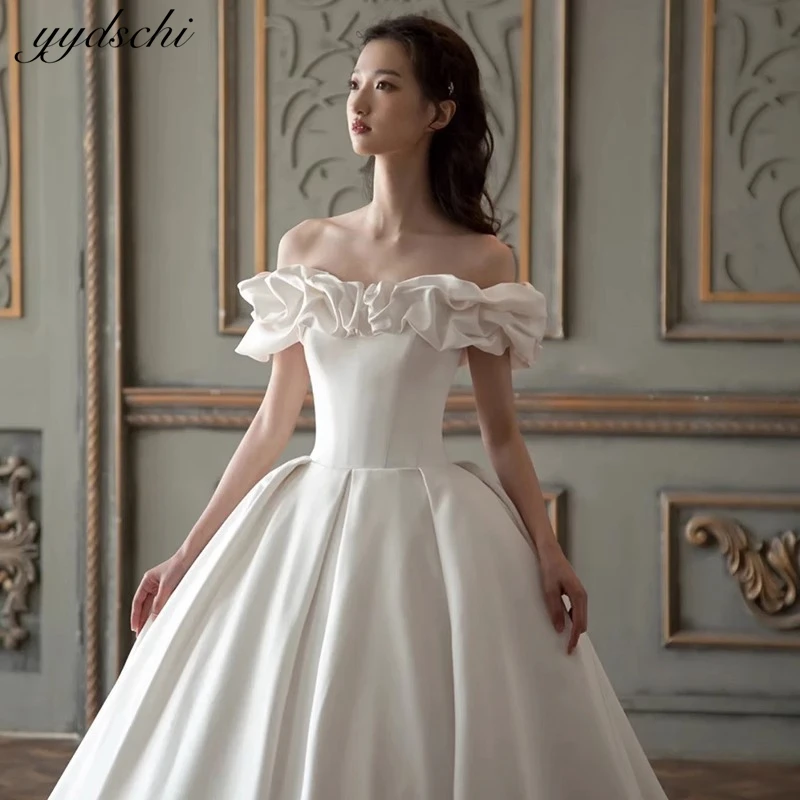 Customized Elegant Boat Neck Off The Shoulder Satin Ball Gown Wedding Dresses 2024 Court Train Bride Gowns vestidos de novia