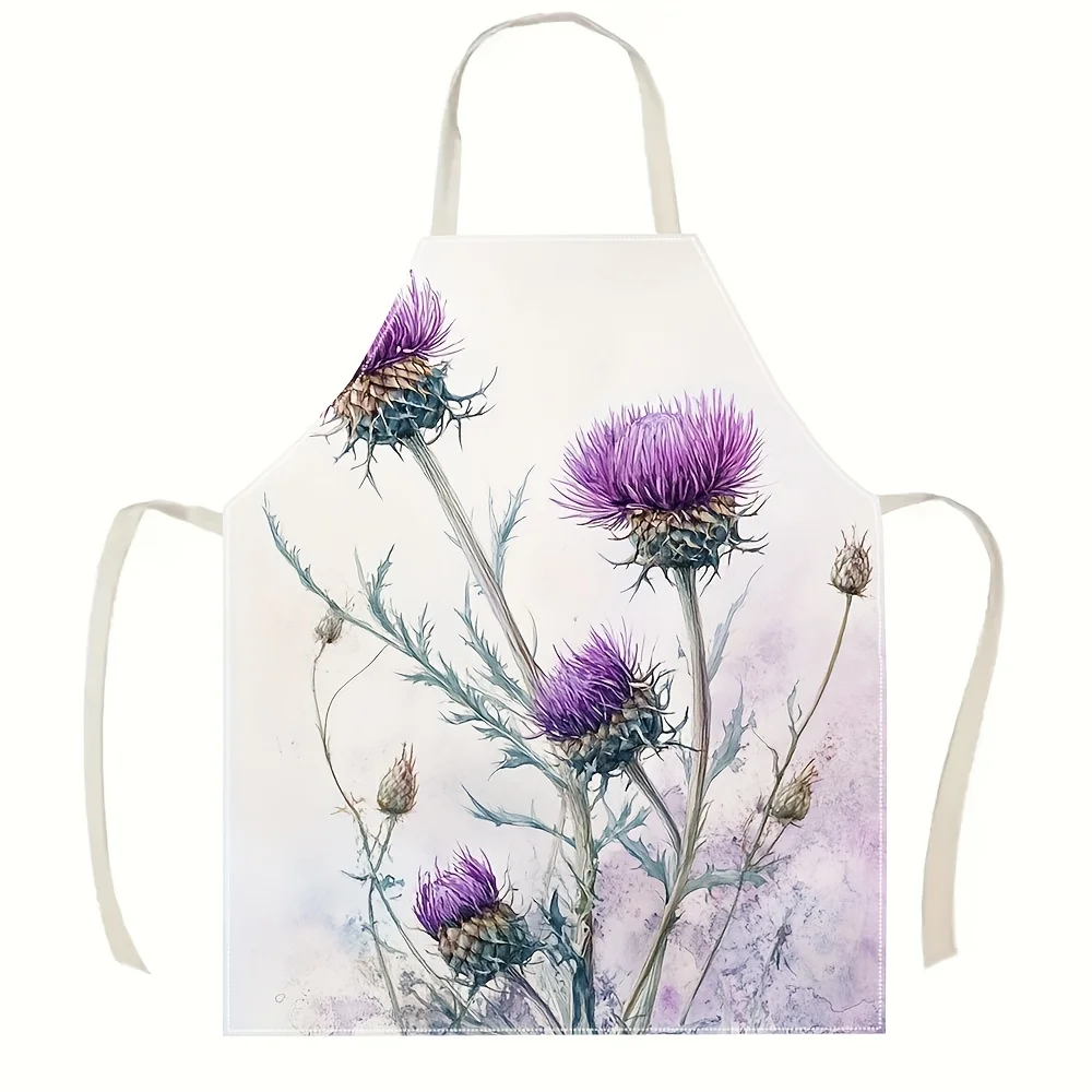 

Льняной фартук с акварельным цветочным узором изображением колюшника для приготовления пищи, выпечки, садоводства, кухни, униформа шеф-повара, защита для рукоделия и рисования