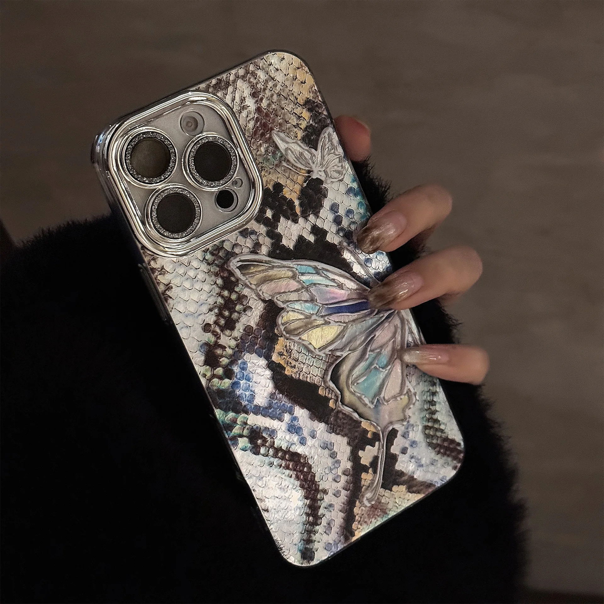 Art laser butterfly snake print fundas for iphone 15promax 13pro 14 16 14pro 15 13 12 11 pro max xr xsmax 7 8 hard phone case