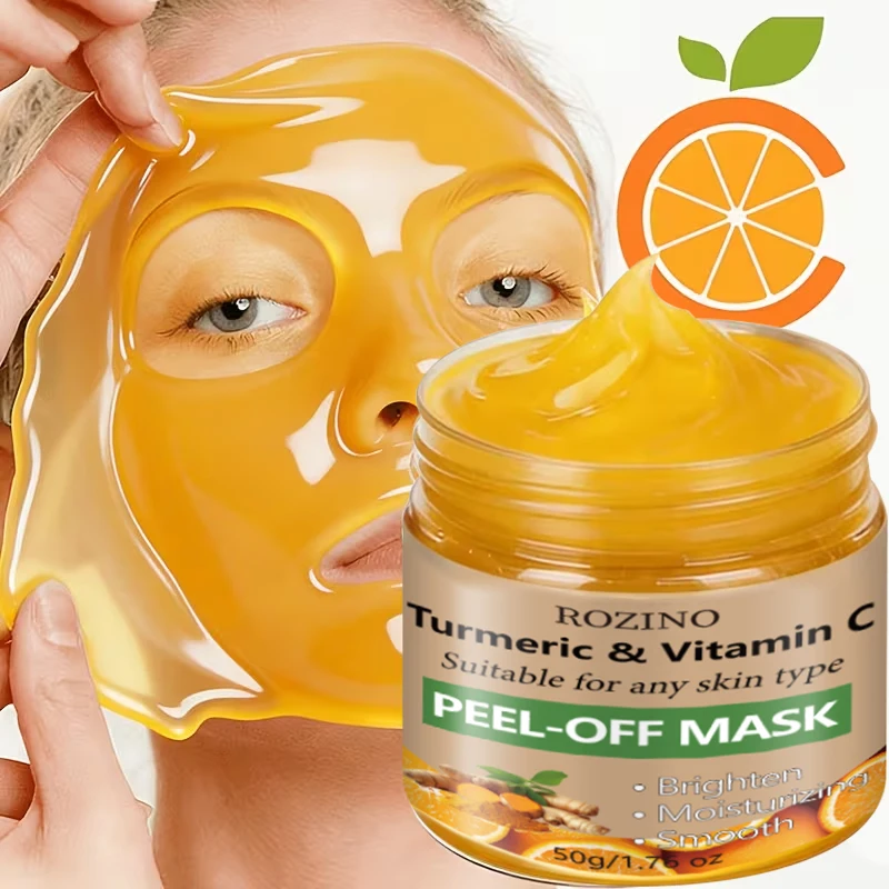 50g Turmeric and Vitamin C Peel-Off Mask, Brightens Skin Tone, Moisturizes, Smoothes, Nourishes, Tightens the Face, Anti-Wrinkle Skin Care, Firming and Lifting, Plumps Skin, Specially Designed for Large Pores and Loose Skin, Creating an Ideal Glass-Like Complexion