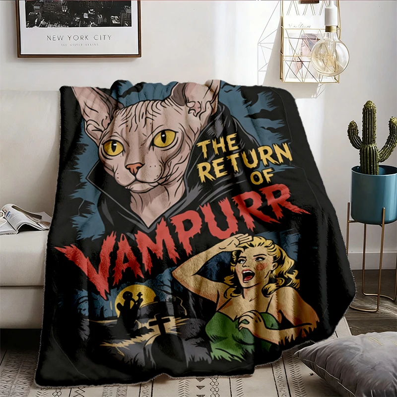 Vampurr Sphynx Vampire Comfy Blanket - Hairless Cat Dracula Flannel Blanket
