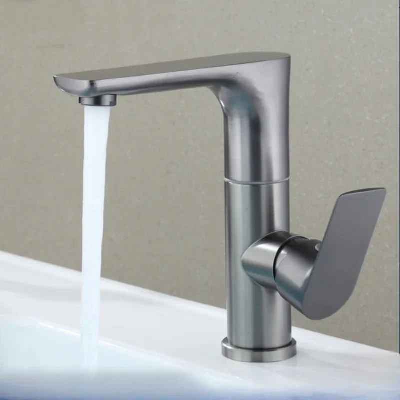 

Premium Gunmetal Grey Bathroom Sink Faucet - 360° Swivel Stainless Steel Mixer Tap with Single Lever Hot/Cold Water Control for