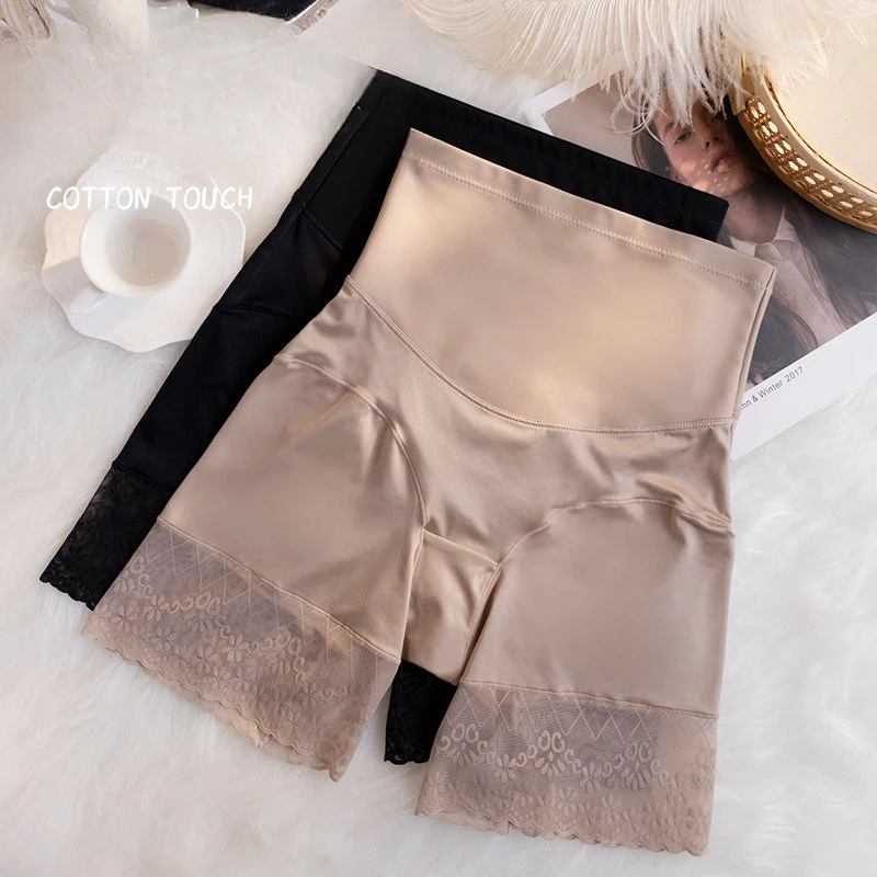 Satin Lady Lace Strength Belly Tuck Safety Pants 2-in-1 Seamless High Waist Pure Cotton Breathable Hip Lift Woman Panties