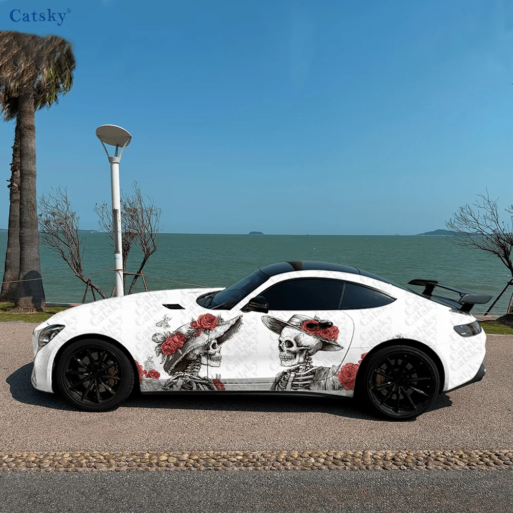 Mexican Skull Couple Car Side Sticker Decoration, PVC Waterproof Scratch Resistant Decal, Car Protection, Auto Accessories Gift