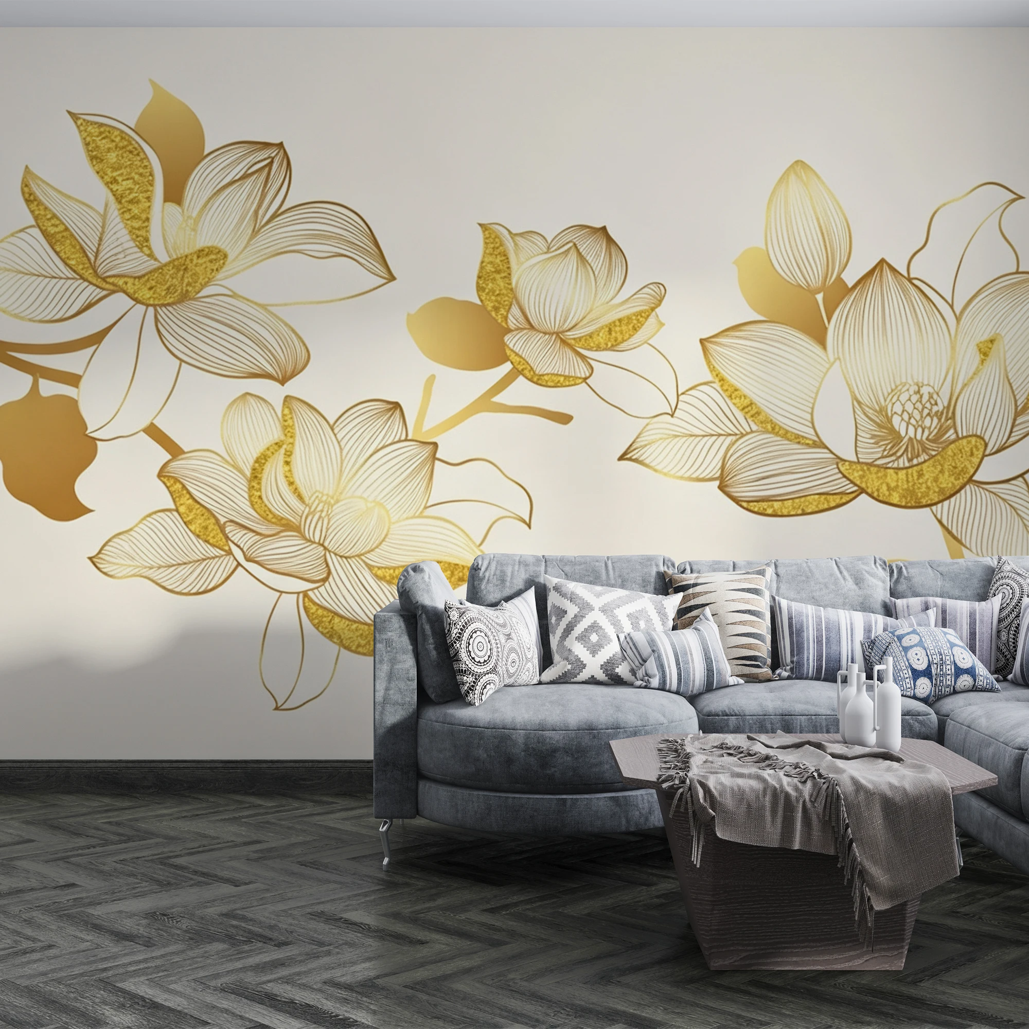 Custom 3DMural Wallpaper Golden Magnolia Flower Peel And Stick Wall Mural Luxury Floral For Living Room Bedroom Home Decor