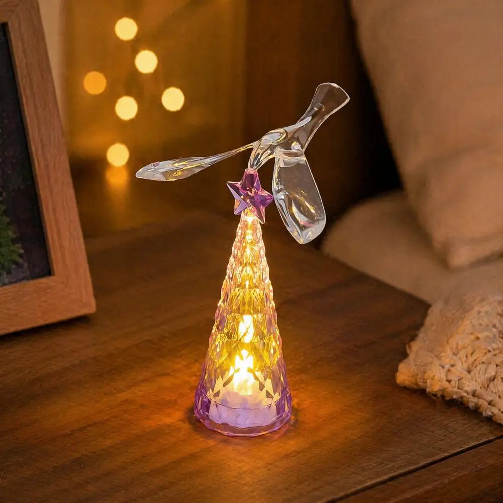 Faux Christmas Tree Lights Battery Operated Holiday Decorations Mini Christmas Tree Light with Flying Bird Star Faux for Home