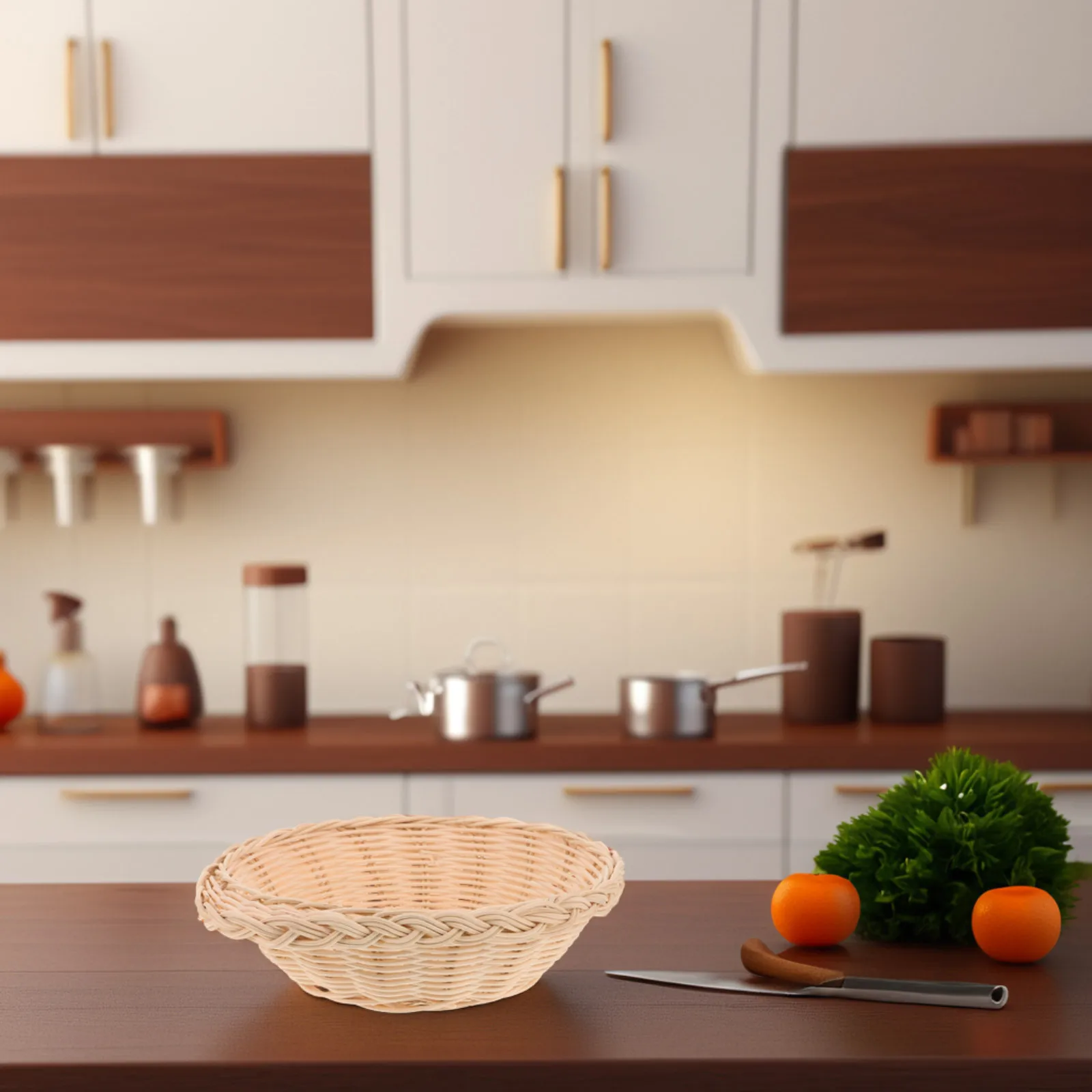 

1pcs Rattan Casserole Basket Heat Insulated Serving Bowl Holder For Bread Fruits Snacks Kitchen Storage Decor Round Woven Bamboo