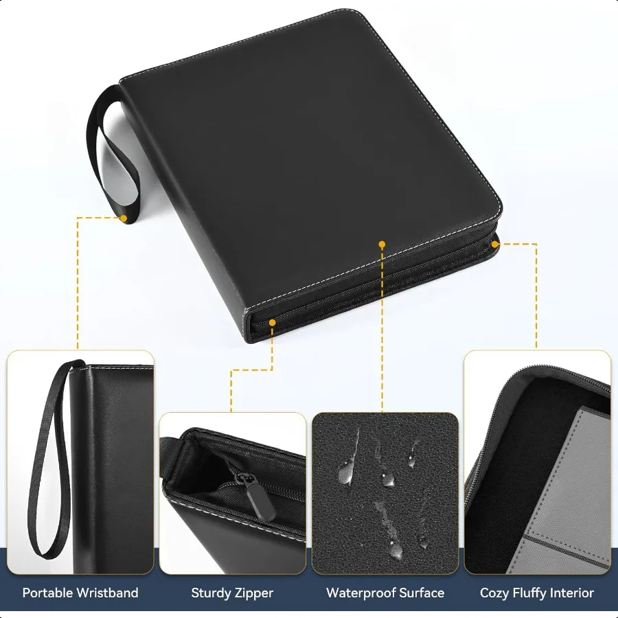 แฟ้มใส่การ์ด 9 ช่อง 900 ช่องใส่การ์ดสองด้าน ทำจากหนัง PU สำหรับใส่การ์ด MTG TCG และการ์ดกีฬา สีดำ