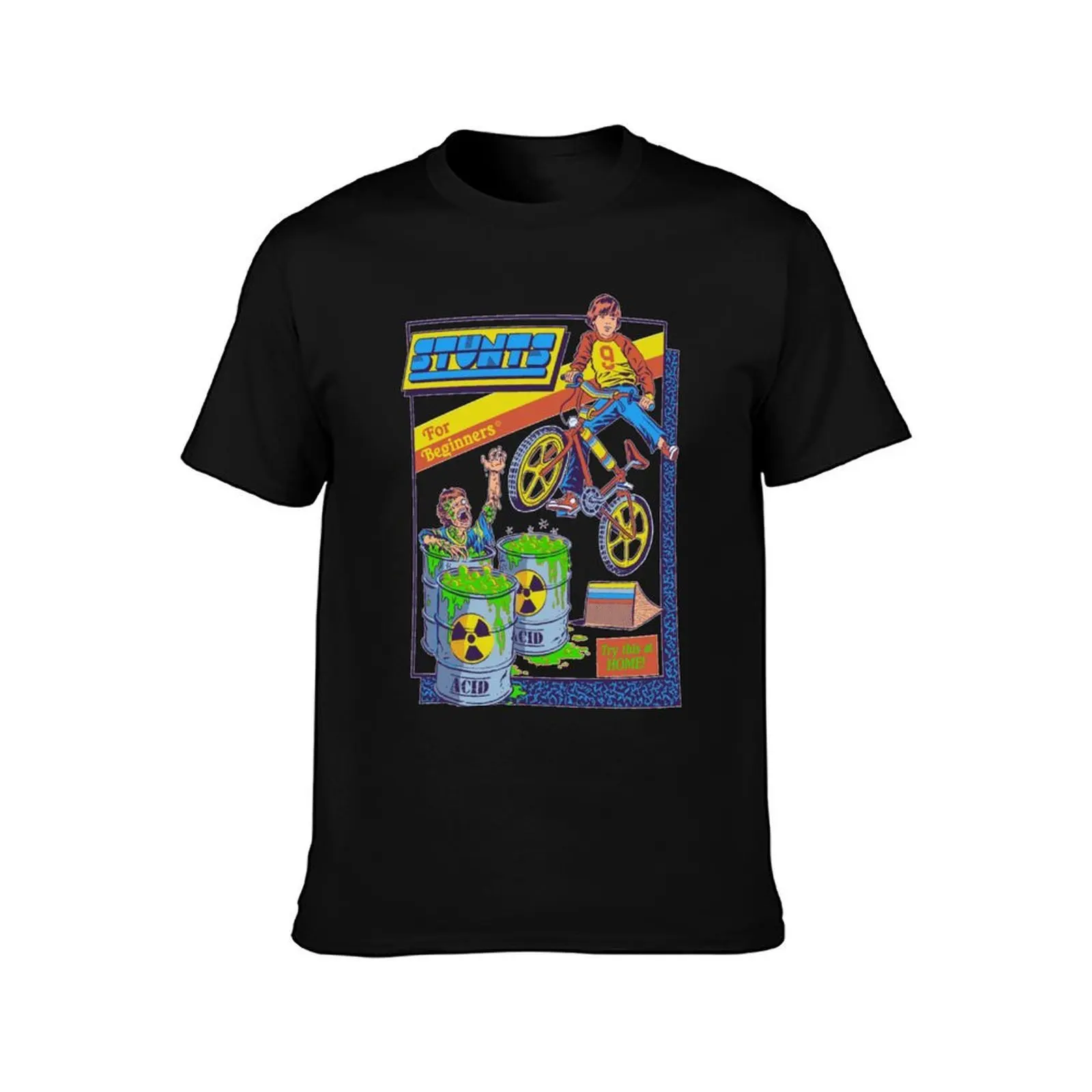 Stunts For Beginners T-Shirt, Summer Casual Cotton Tee, Oversized Streetwear Tops, Vintage Graphic Print, Loose Fit Short Sleeve