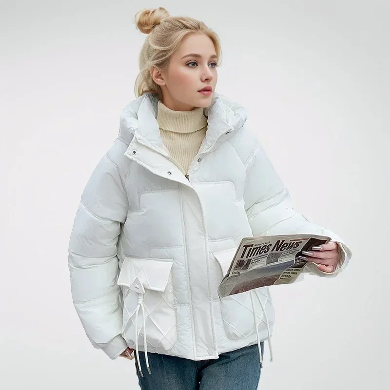 2024 Nieuwe Winter Vrouwen Warm Dons Katoenen Jas Mode Capuchon Dikke Puffer Jas Casual Losse Bovenkleding Vrouwelijke Katoenen Gewatteerde Jassen