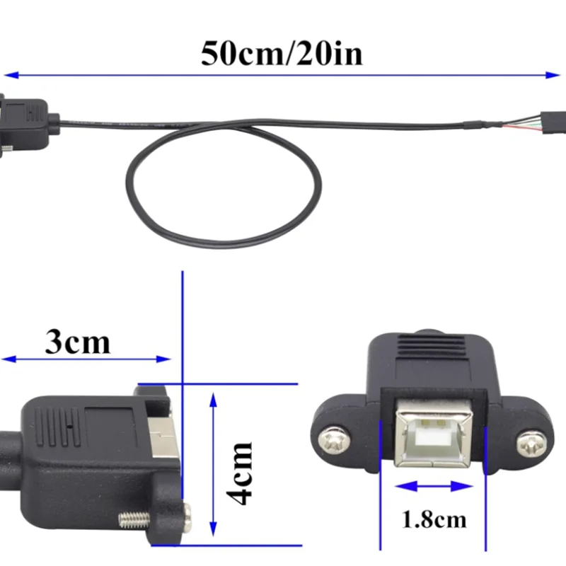 For PCB Motherboard Printer Scanner DuPont Cable USB 2.0 Type B Female Socket With Panel Mounting Screws to 2.0mm Spacing 5-pin