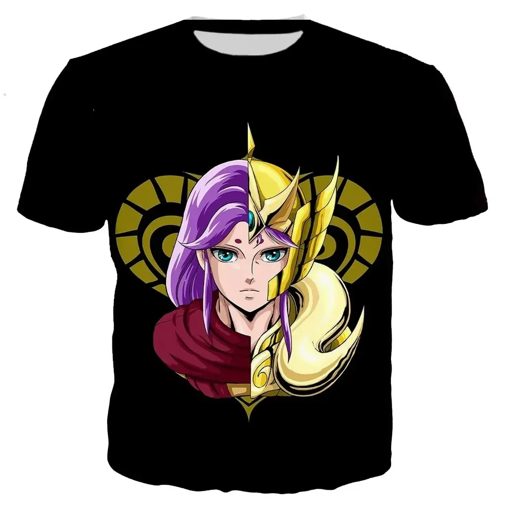 Camiseta de verano clásica con estampado de Anime Saint Seiya, camiseta con estampado 3D para hombre, cómoda para el día a día, de secado rápido, transpirable, cuello redondo, manga corta