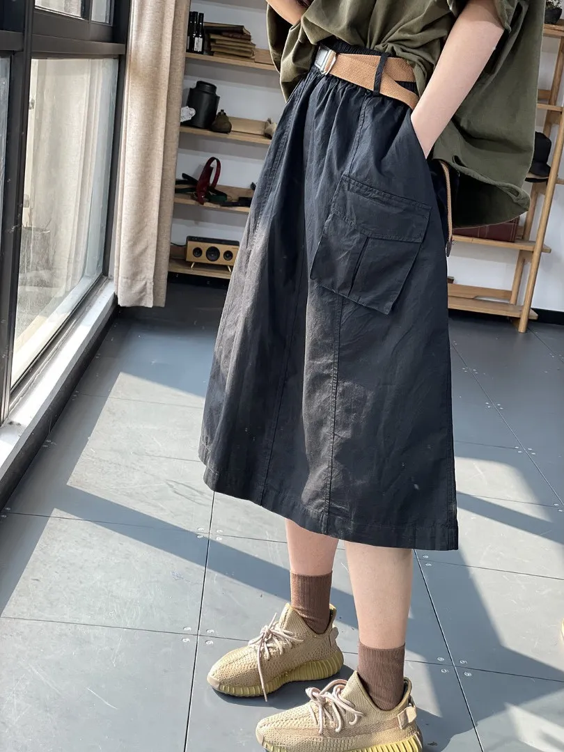 

Loose Casual Cotton Skirt Women's ket Pure Color Summer New Sle Faionable Versatile mid Waist A-Line Skirt