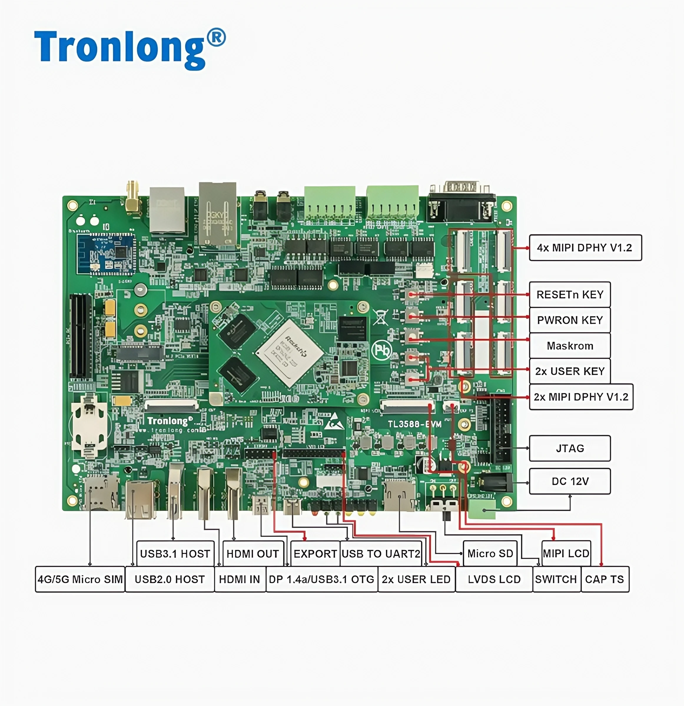 Tronlong Rockchip RK3588J Industrial Development Board Inland 2,4 GHz Octa-Core AI 6T NPU 8K Kirin