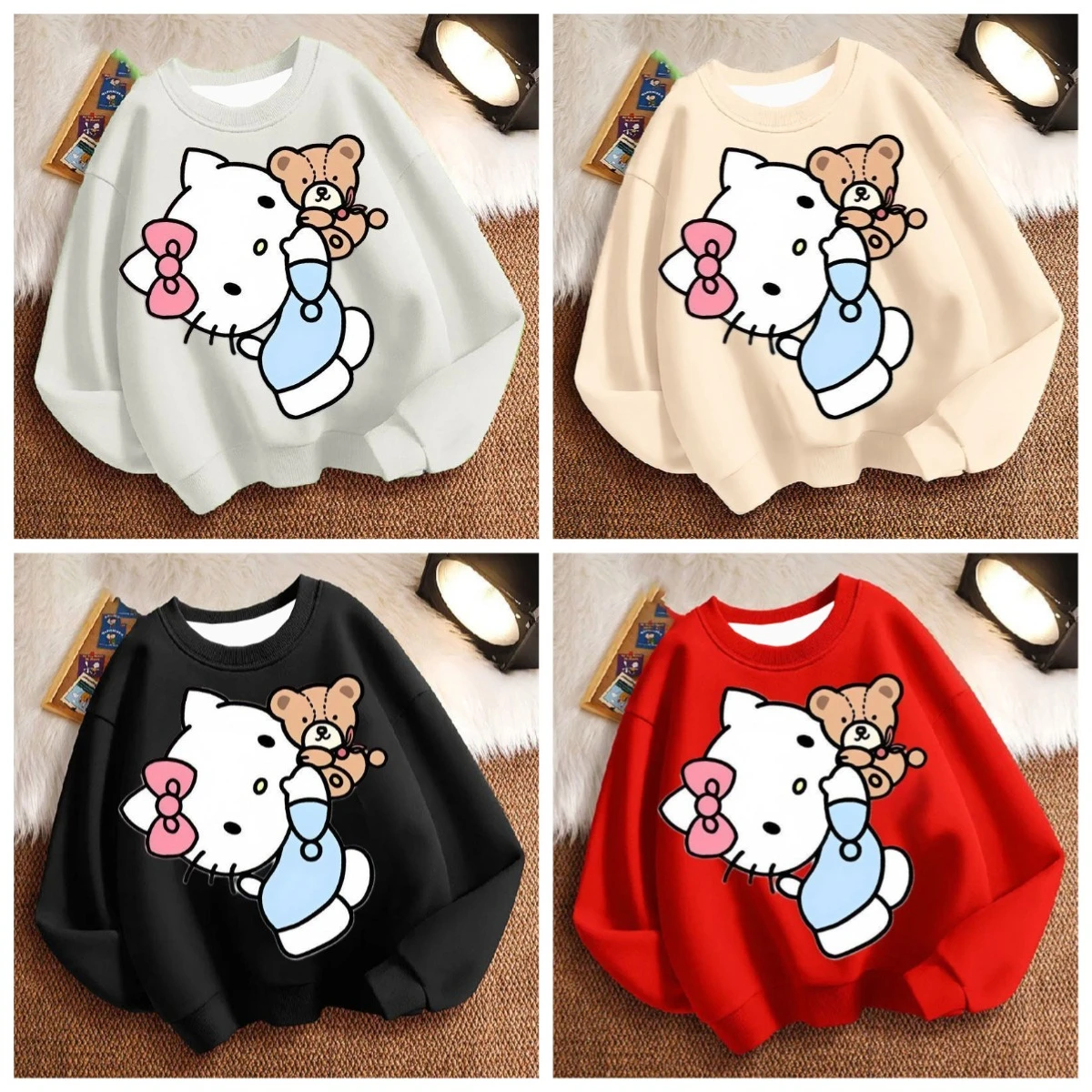 

Kitty Bear Autumn/Winter New Style Small, Medium, Large Unisex Children's 3D Long Sleeve Round Neck Loose Cas Top Apparel