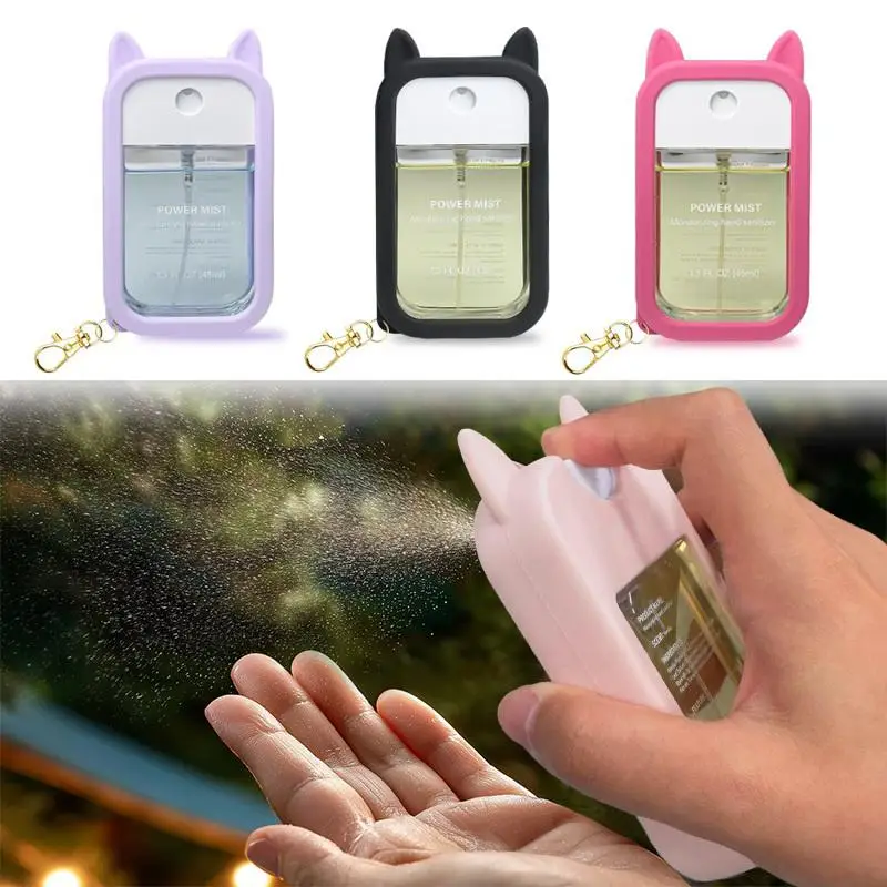 45ml Silicone Hand  Spray Protective Case Portable Keychain With Cute Colorful Ears, Portable And Stylish