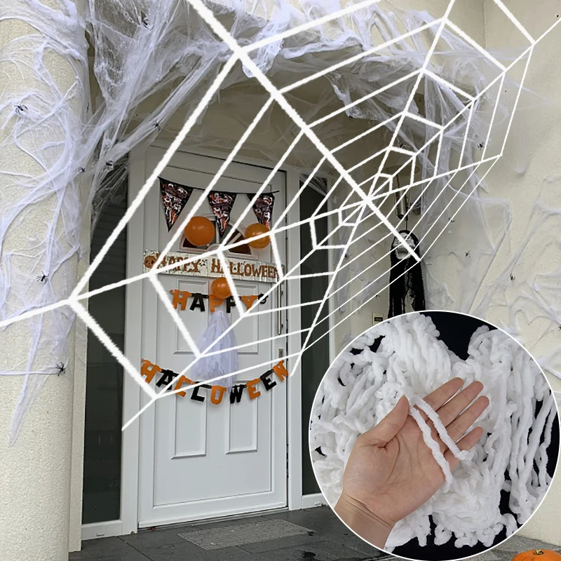 150/250cm Black White Giant Stretchy Spider Web Halloween Decoration Props Terror Party Bar Haunted House Spiders Web Supplies